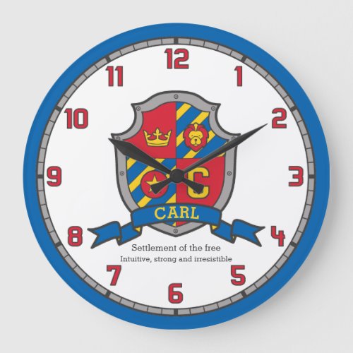 Carl name meaning heraldry shield letter C lion Large Clock