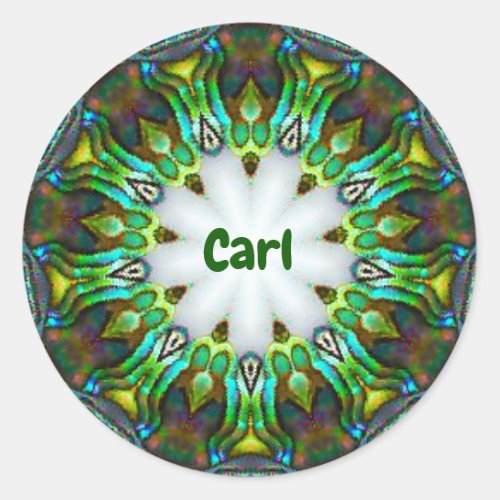 CARL Personalised Paua Shell Fractal  Classic Round Sticker