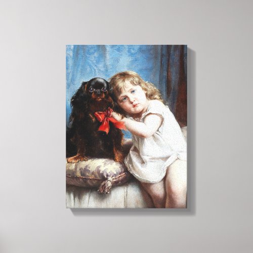 Carl Reichert A girl with a Cavalier King Charles  Canvas Print