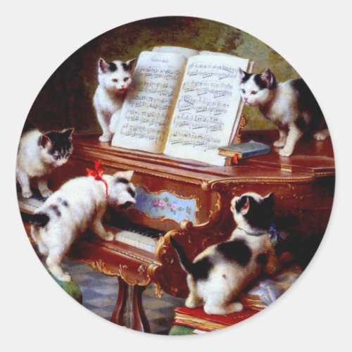 Carl Reichert Kittens Playing Piano Classic Round Sticker