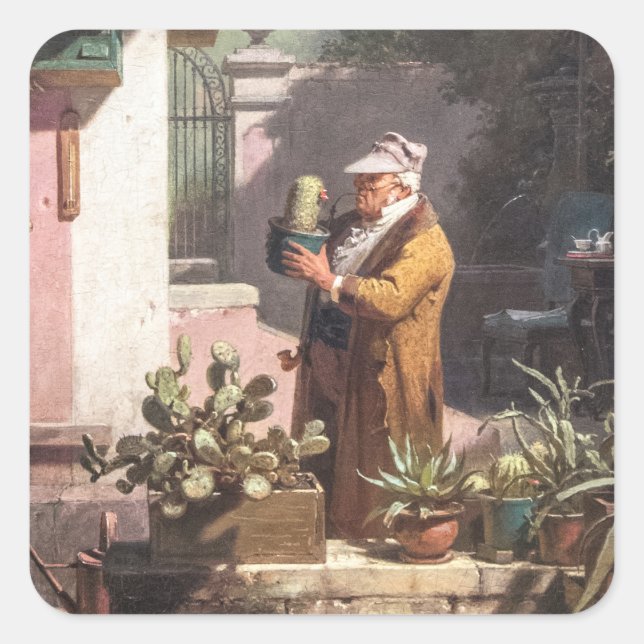 Carl Spitzweg - Der Kakteenfreund - German painter Square Sticker (Front)