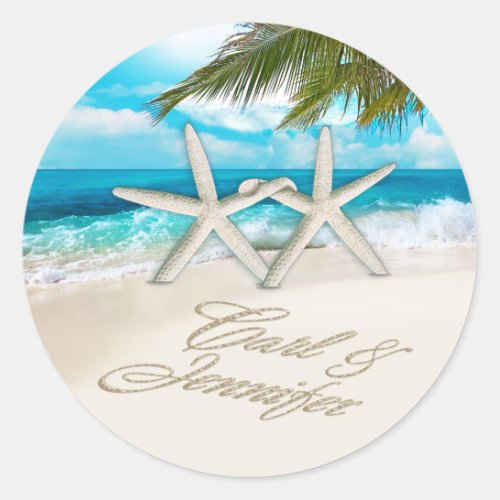 Carl Starfish Couple ASK 4 YOUR NAMES IN SAND Classic Round Sticker