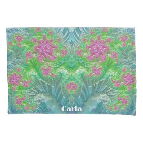 CARLA  Original Fractal  Pink Green Aqua  Pillow Case