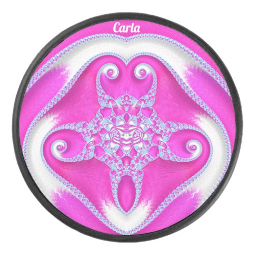 CARLA  Shades of Hot Pink and White   Hockey Puck