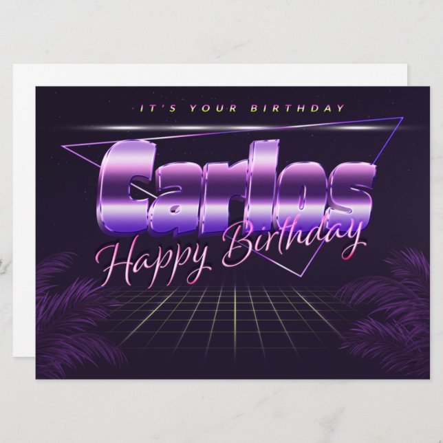 Carlos Name First name lila retro card Birthday (Front/Back)