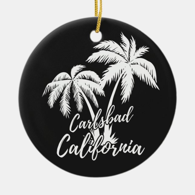 Carlsbad California Beach Palm Trees Ceramic Ornament (Front)
