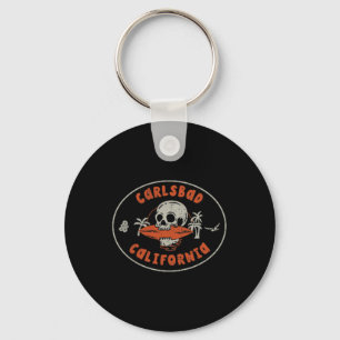 Carlsbad California Ca Skull Surf Tattoo Front &am Keychain