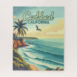 Carlsbad California San Diego Beach Vintage Jigsaw Puzzle<br><div class="desc">A pelican flies high above the shores of Carlsbad, California. Carlsbad, California, founded in 1888 and incorporated in 1952, is a vibrant coastal city in San Diego County known for its beaches, family attractions, and charming village atmosphere. Key sights include LEGOLAND California Resort, a popular destination for families, and the...</div>