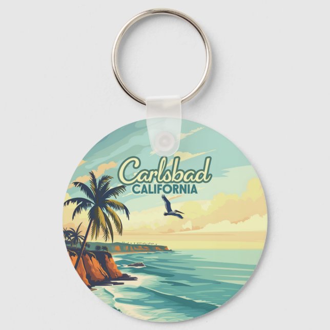 Carlsbad California San Diego Beach Vintage Keychain (Front)