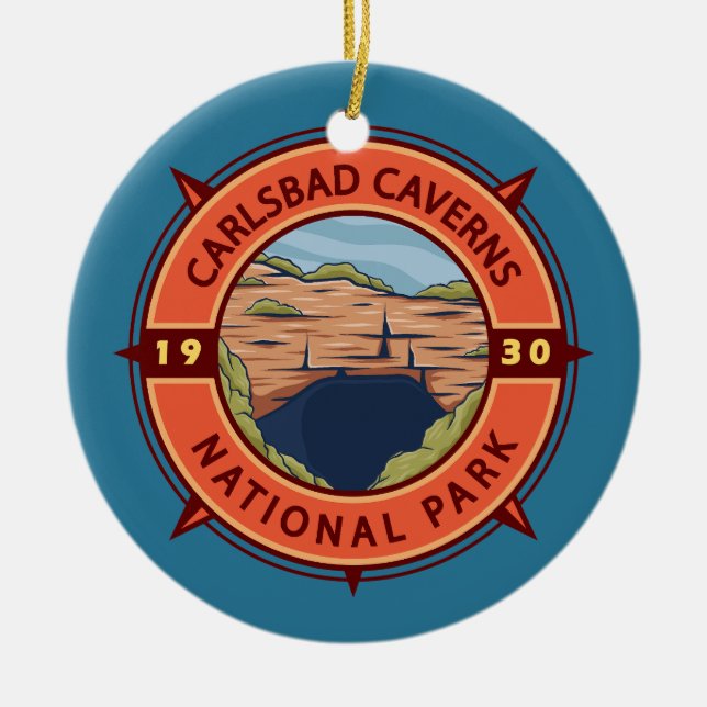 Carlsbad Caverns National Park Retro Compass Ceramic Ornament (Front)