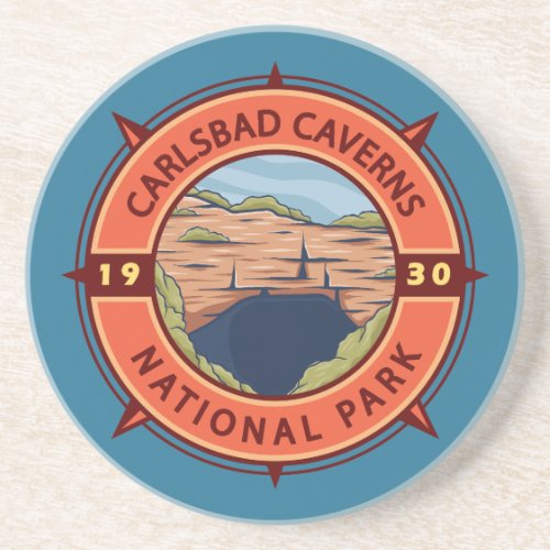 Carlsbad Caverns National Park Retro Compass Coaster