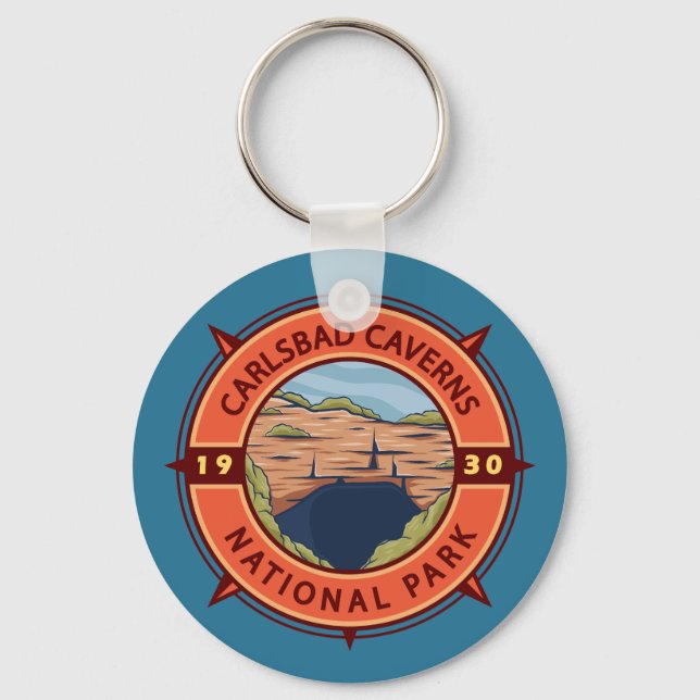 Carlsbad Caverns National Park Retro Compass Keychain (Front)