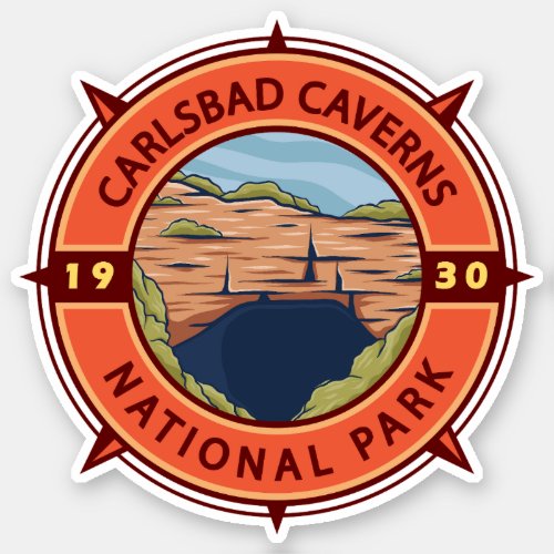 Carlsbad Caverns National Park Retro Compass  Sticker