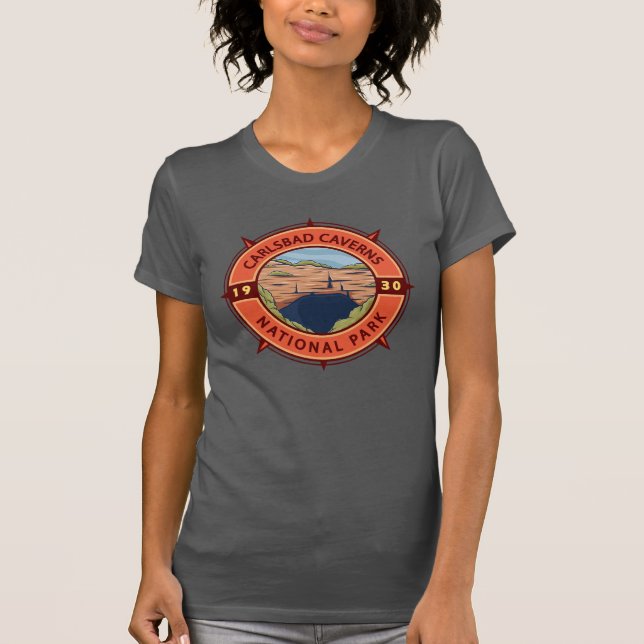 Carlsbad Caverns National Park Retro Compass T-Shirt (Front)