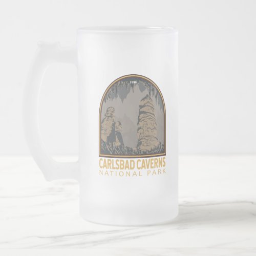Carlsbad Caverns National Park Vintage Emblem Frosted Glass Beer Mug