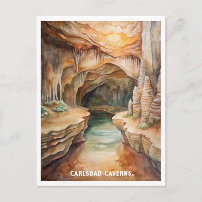 Carlsbad Caverns National Park Watercolor Painting Postcard (Front)