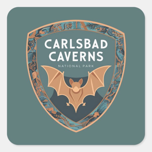 Carlsbad Caverns US National Park Bat Emblem Square Sticker (Front)