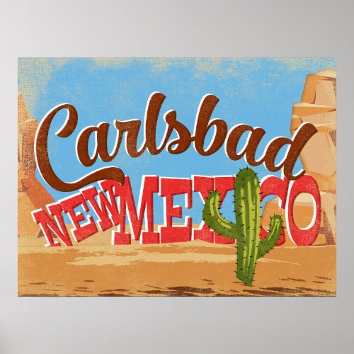 Carlsbad New Mexico Cartoon Desert Vintage Travel Poster