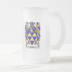 CARLSON FAMILY CREST - CARLSON COAT OF ARMS FROSTED GLASS BEER MUG