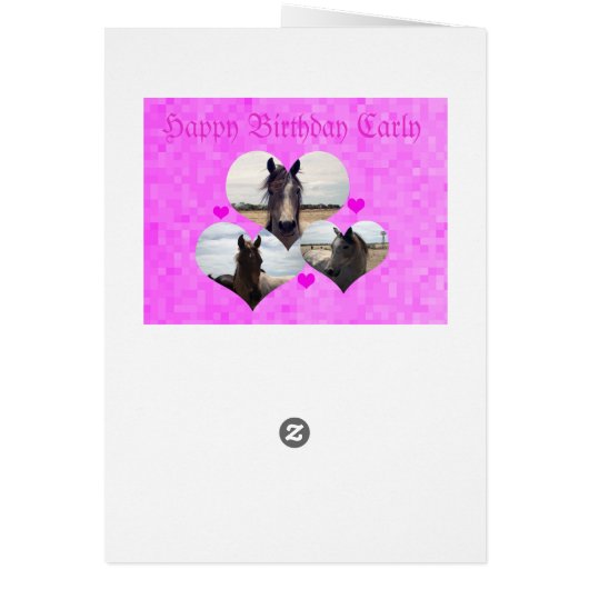 Carly, Happy Birthday, Horses Love Hearts Card, (Back)