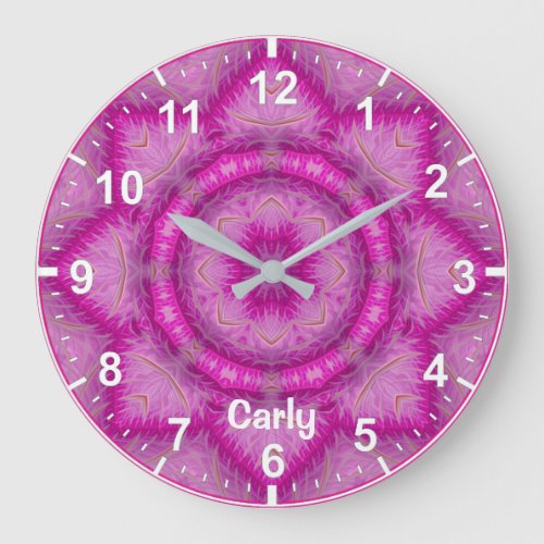 CARLY  WOW Fractal Pattern Shades of Pink  Large Clock