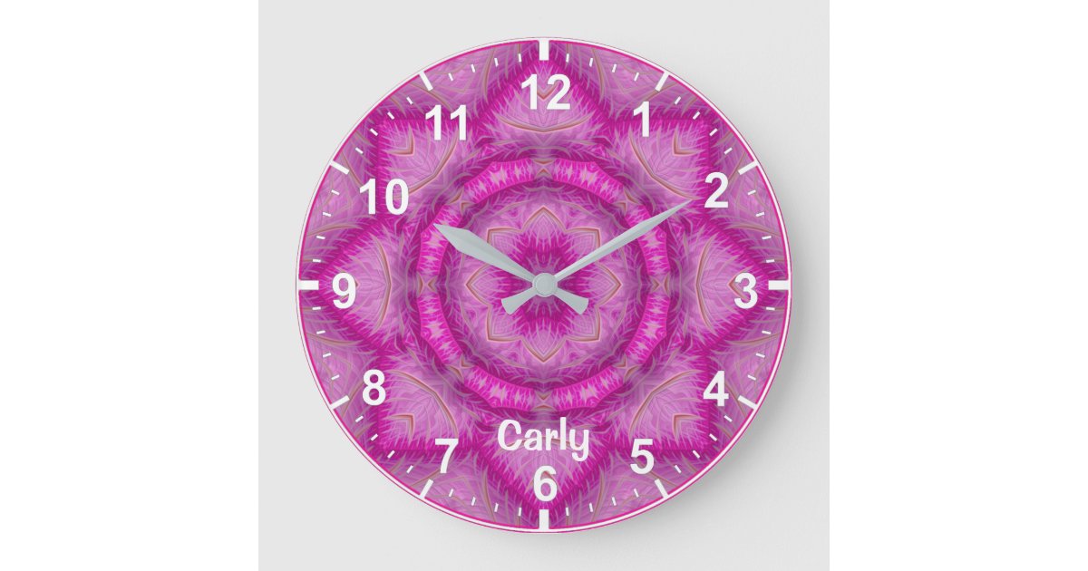 CARLY WOW! Fractal Pattern Shades of Pink Large Clock Zazzle