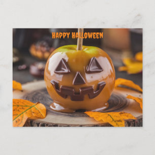 carmel apple chocolate jack o lantern halloween postcard