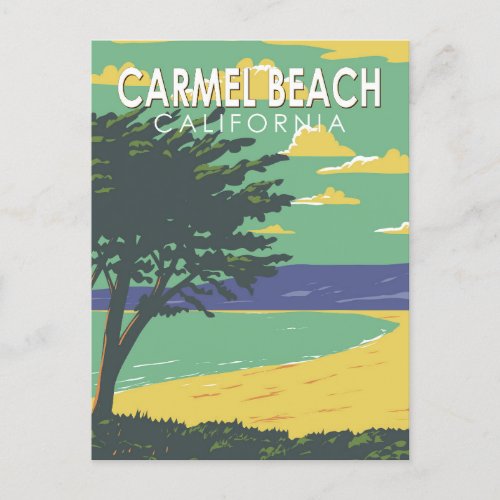 Carmel Beach California Travel Art Vintage Postcard