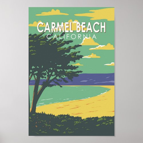 Carmel Beach California Travel Art Vintage Poster