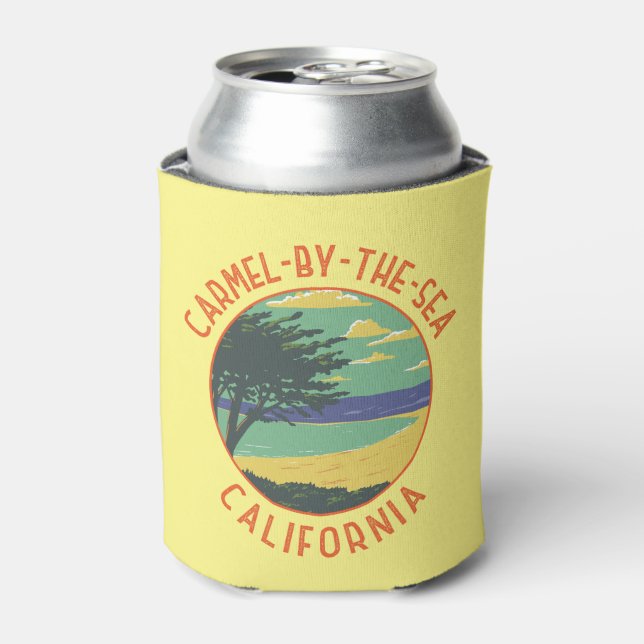 Carmel-by-the-Sea California Retro Distressed Can Cooler (Can Front)