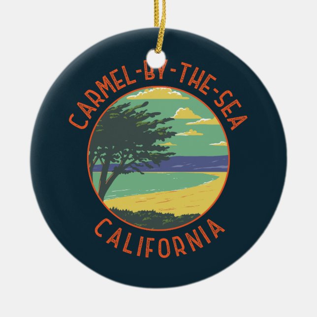 Carmel-by-the-Sea California Retro Distressed Ceramic Ornament (Front)