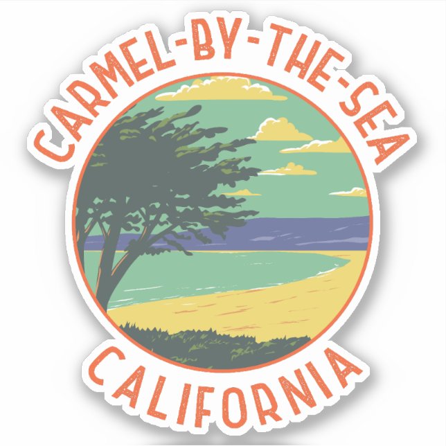 Carmel-by-the-Sea California Retro Distressed Sticker (Front)