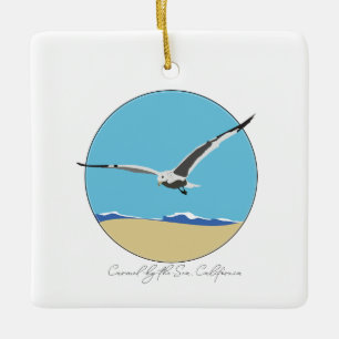 Carmel By the Sea California Sea Gull over Beach Ceramic Ornament
