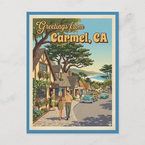 Carmel CA Greetings Retro Coastal California Postcard