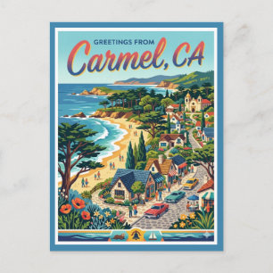 Carmel CA Greetings Retro Coastal California Postcard