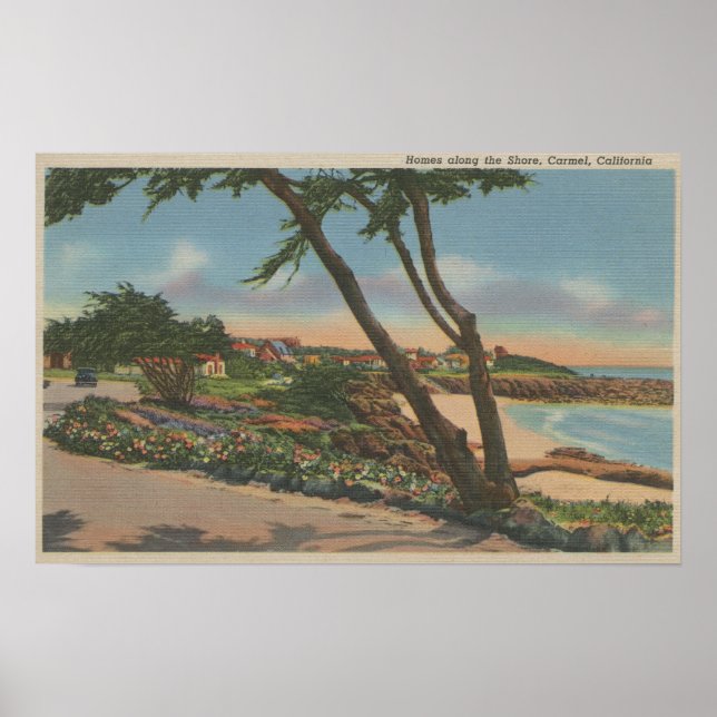Carmel, CA - Homes along The Shore View Poster (Front)