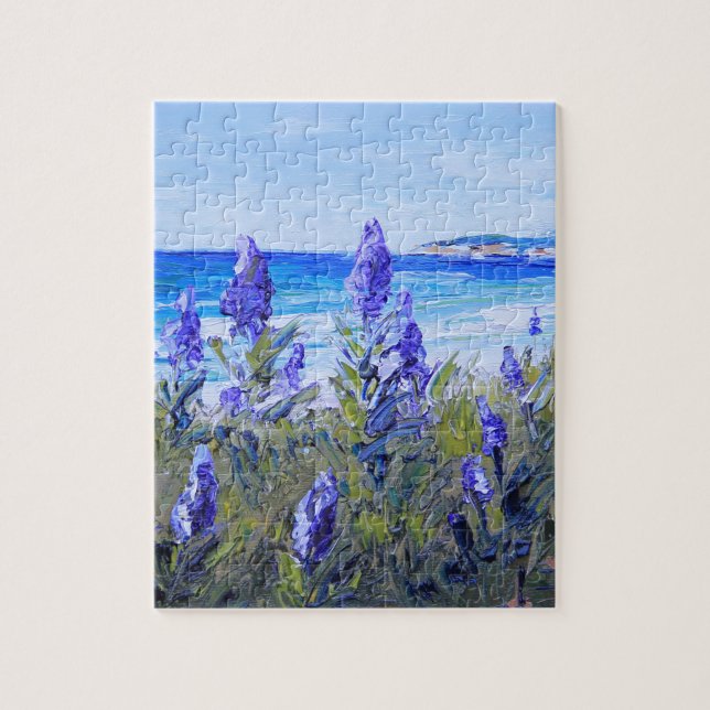 Carmel California, Beach, Lupins, Landscape Art Jigsaw Puzzle (Vertical)