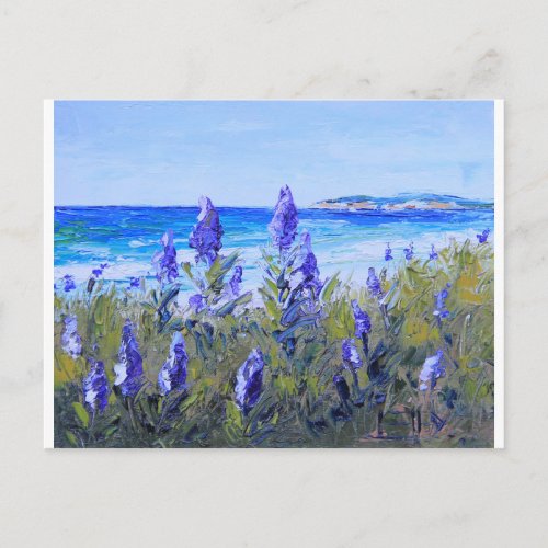 Carmel California Beach Lupins Landscape Art Postcard