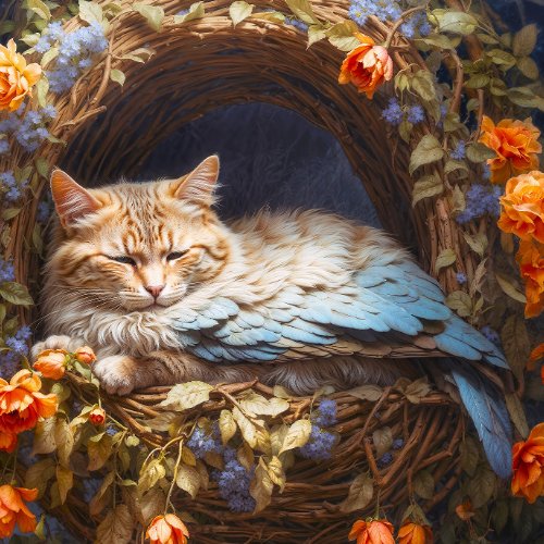 Carmel Colored Cat with Wings Resting Jigsaw Puzzle