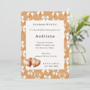 Carmel Cream Heart Balloons Bows Caramel Birthday  Invitation