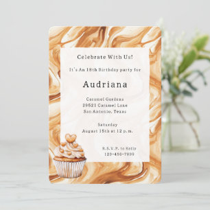 Carmel Cream Hearts Caramel Cupcake Birthday  Invitation