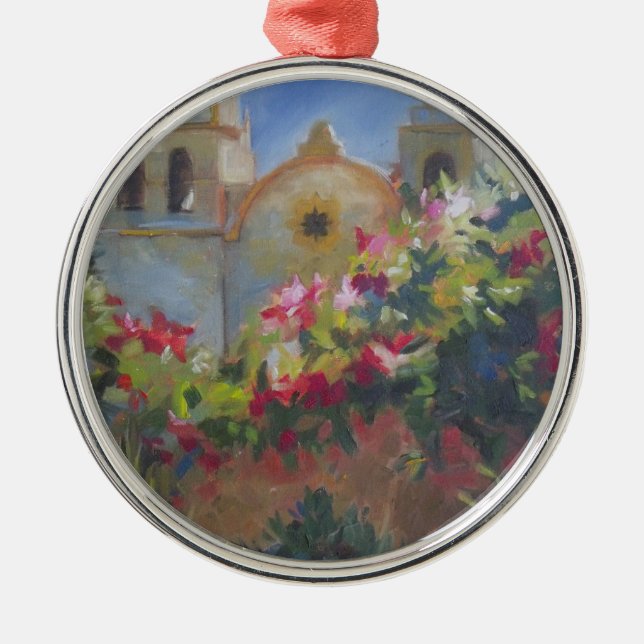 Carmel Spanish Mission California Garden Metal Ornament (Front)