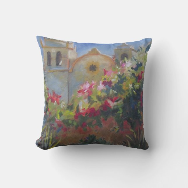 Carmel Spanish Mission California Garden Throw Pillow (Front)