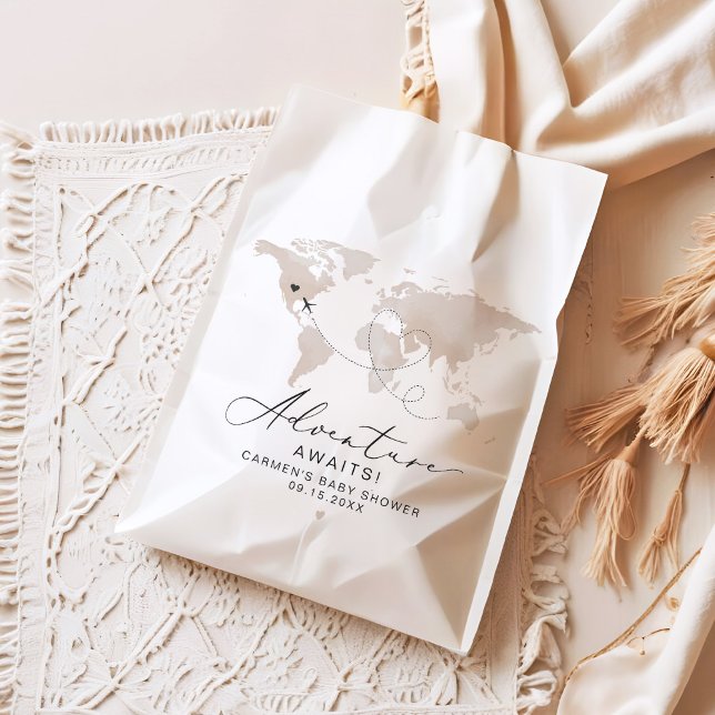 CARMEN Beige Map Adventure Baby Shower Favor Bag (Creator Uploaded)