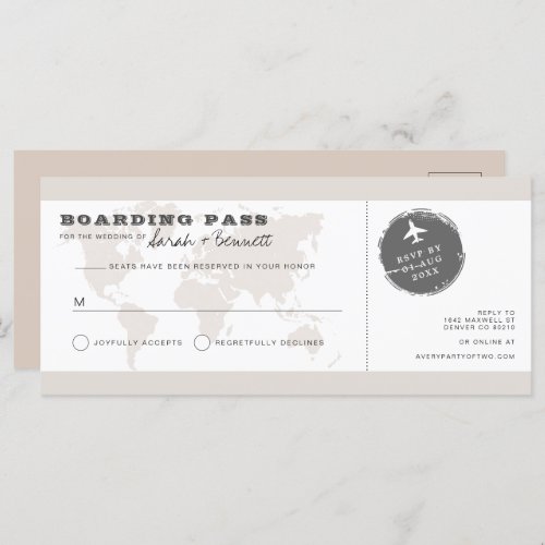 CARMEN Beige World Map Boarding Pass RSVP Card