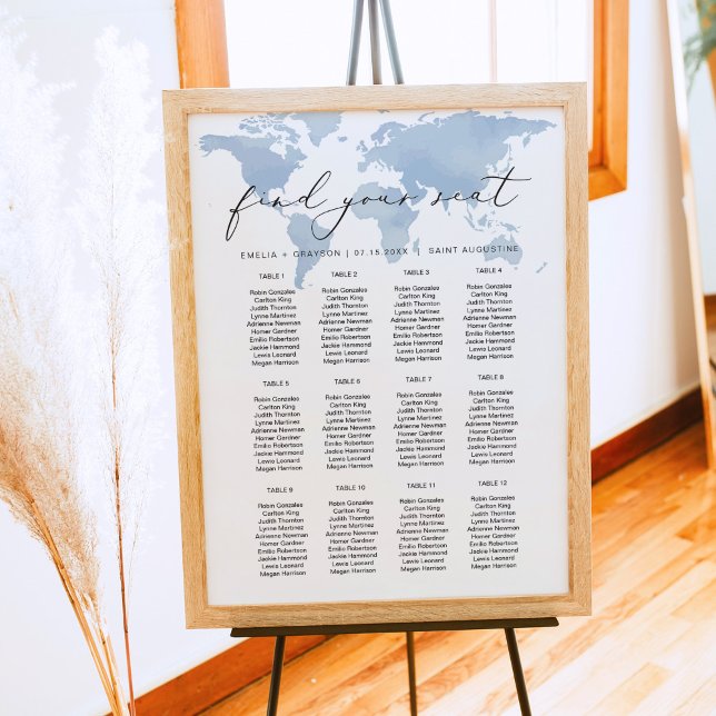 Carmen Blue Destination Wedding Seating Chart Foam Board (Creator Uploaded)