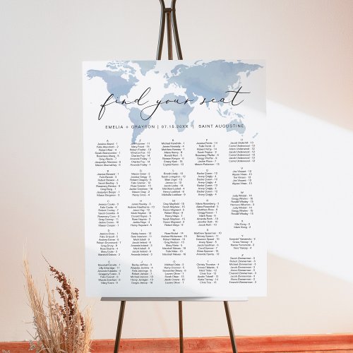 Carmen Blue Destination Wedding Seating Chart Foam Board