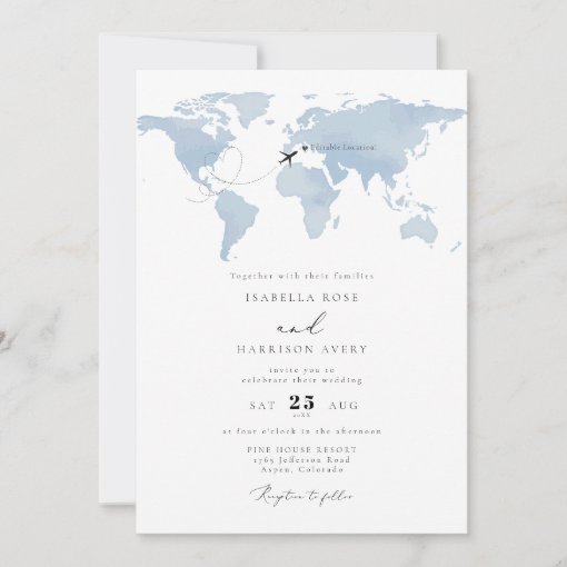 CARMEN Destination Blue Map Wedding Details Invita Invitation | Zazzle