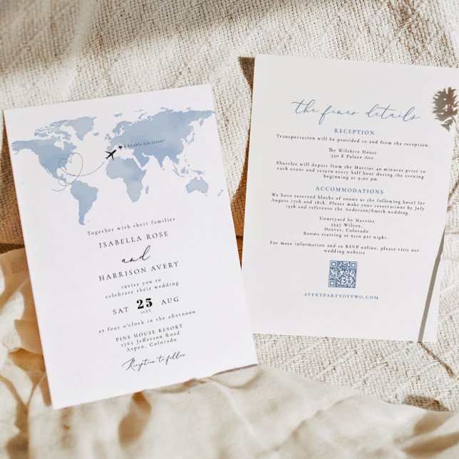 CARMEN Destination Blue Map Wedding Details Invita Invitation (Creator Uploaded)