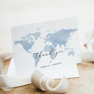 CARMEN Destination Travel Adventure Blue Map  Letterpress Thank You Card